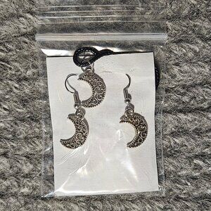 Filigree crescent moon charm, ~1.8 cm, pendant and earrings set, new